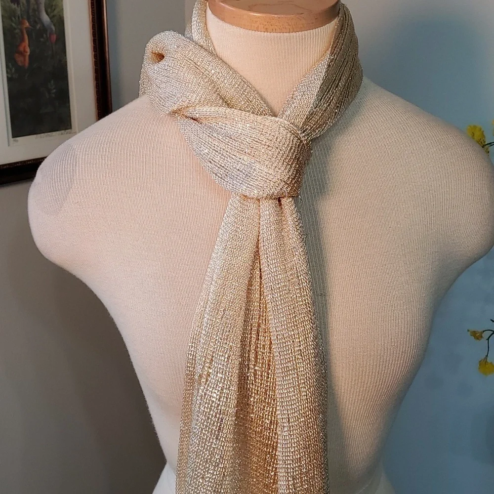 KIMBERLY, GOLD SCARF WITH SILVER THREADS lovely scarf will dress up‎ any outfit